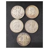(5) Assorted Silver Half Dollars