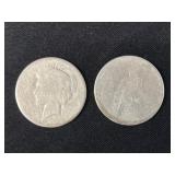 (2) Heavily Worn Peace Silver Dollars