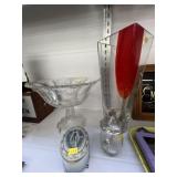 Art Glass Vase with Compote and Canister, etc.