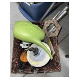 Bird House, Windchimes, Wicker Storage Basket