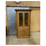 One Piece Oak Modern Corner Cupboard