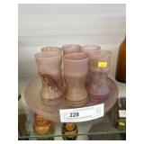 Unsigned Art Glass Tumblers with Plate