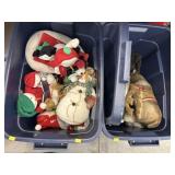 Plush Snowman & Reindeer, (2) Plastic Totes/Lids