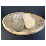 Turned Wood Bowl with Fabric Balls