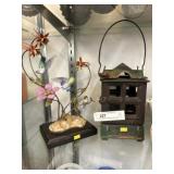 Porcelain Figurine & Cast Metal Candle Lantern
