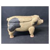 Hinge Top Wood Pig Form Canister