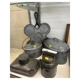 Gray Agate Lunch Pails, Cream Pail & Pan