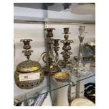 Silverplate Candlesticks & Canister