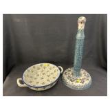 Polish Pottery Paper Towel Holder w/ Serving Bowl