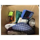 2 Boxes of Clothing, Serving Dishes, Framed Goods