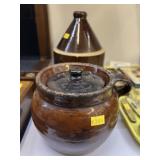 Stoneware Chick Waterer with Redware Canister