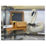 Machine Carved Swan w/ Wooden Truck & Chalkboard