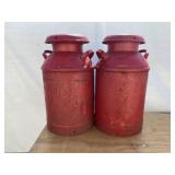 2 Red Painted Milk Cans