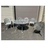 7 Piece Metal Patio Set: Circular Table, 5 Arm CHa