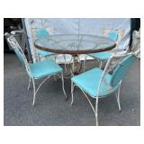 Vintage 5 Piece Patio Set w/ Circular Glass Top Ta