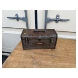 18"W x 8"D x 9"H. Condition: Box has wear, tools