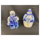 Contemporary Blue Decorated Stoneware Snowmen