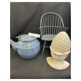 Cast Iron Teapot, Doll Chair & Bookend