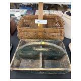Early Market Basket & Painted Wooden Tray