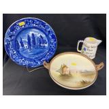 Blue Transferware Plate, Etc