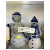 (2) Contemporary Blue Decorated Snowmen