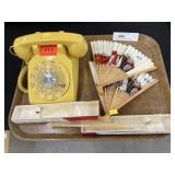 Vintage Telephone & Kabuki Handheld Fans