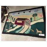 Vintage Farm Scene Hooked Rug