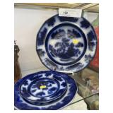 (3) Ironstone Flow Blue Plates