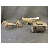 Cast Iron Horse, Covered Wagon & Caboose