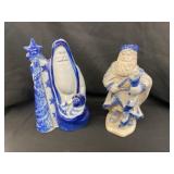 (2) Contemporary Blue Decorated Stoneware Figures