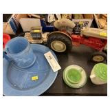 Early Ford Plastic Tractor & Akro Agate Glassware