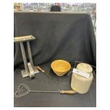 Yellowware Bowl, Stoneware Jug, Candle Mold, etc.