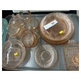 Tray of Pink Depression Ware
