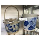 2 Contemporary Blue Decorated Stoneware Crocks