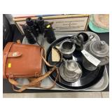 Bushnell Binoculars & Silver Plate Tea Set