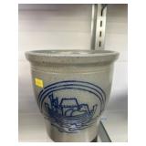 Contemporary Blue Decorated Stoneware Crock.