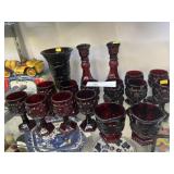 Ruby Red Goblet Candlestick Holders, Etc