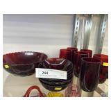 Ruby Red Thumbprint Bowls w/ Glasses