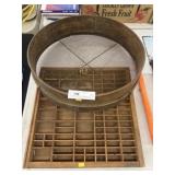 Vintage Wood & Metal Sive & Wood Block Plate