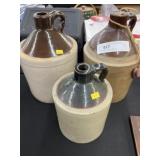 3 Stoneware Brown & White Jugs