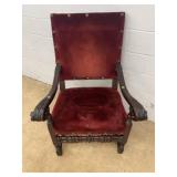 Red Velvet Upholstered Carved Armchair