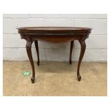 Oval Inlaid Wood Coffee Table with Glass Top