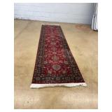 Red Oriental-Style Runner Rug Floral Pattern