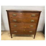 Four-Drawer Wooden Tall Chest with Brass Pulls