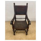 Carved Wood Armchair With Figural Crest
