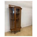 Curved Glass Oak Curio Cabinet with Mirror