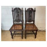 Carved Wood Side Chairs with Cane