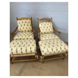 Pair Wood Armchairs With Ottomans