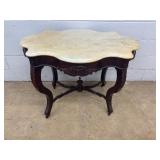 Marble Top Carved Wood Parlor Table
