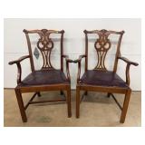 Mahogany Armchairs with Burgundy Seat
